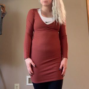 Coral long sleeved v-neck dress